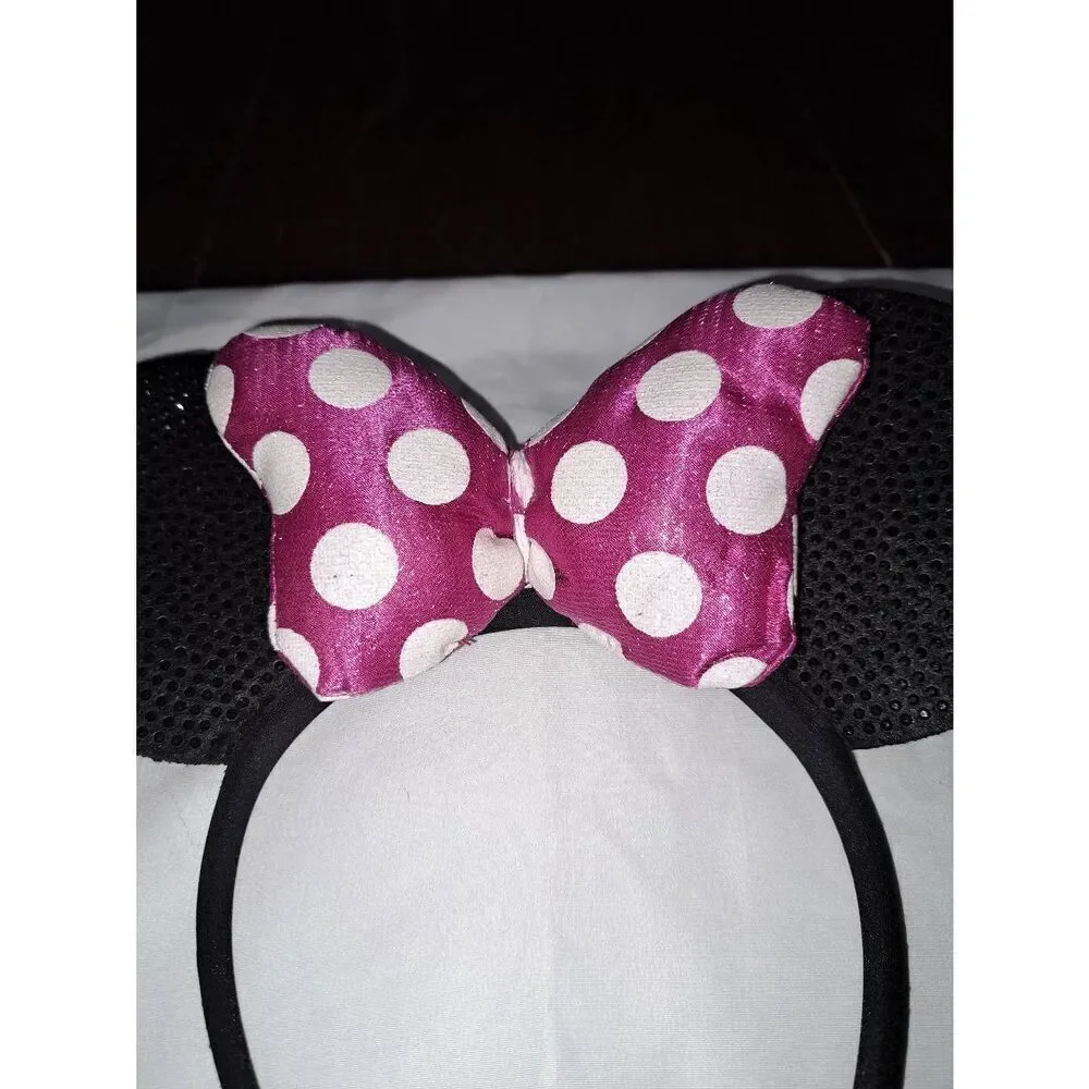 Minnie Mouse Ear Headband Black Pink White Embellish Costume Vacation Birthday
